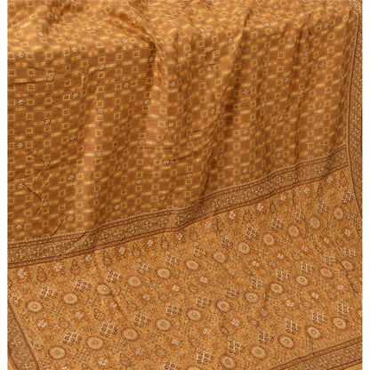 Sanskriti Vintage Cream Sarees Hand Beaded Pure Silk Sustainable Fabric Lehernga Sari