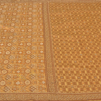 Sanskriti Vintage Cream Sarees Hand Beaded Pure Silk Sustainable Fabric Lehernga Sari