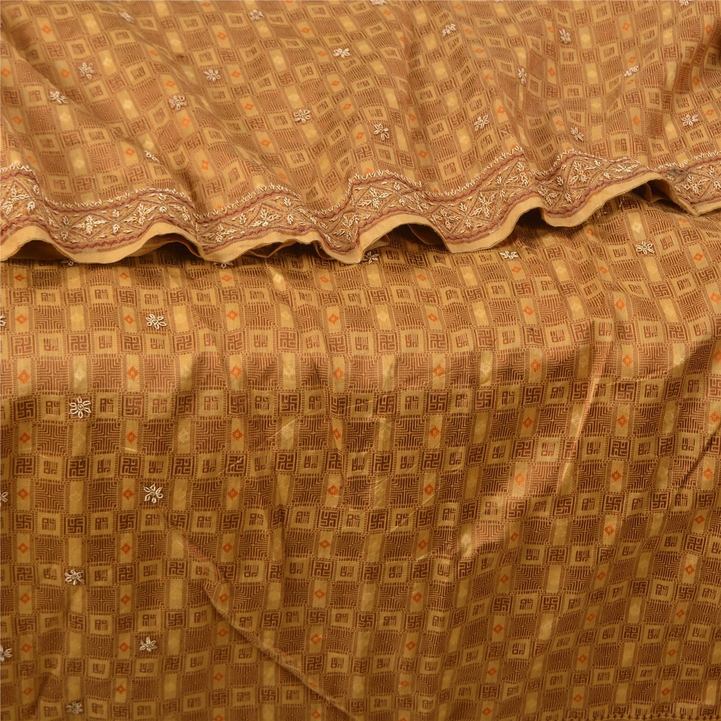 Sanskriti Vintage Cream Sarees Hand Beaded Pure Silk Sustainable Fabric Lehernga Sari