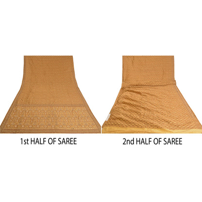 Sanskriti Vintage Cream Sarees Hand Beaded Pure Silk Sustainable Fabric Lehernga Sari