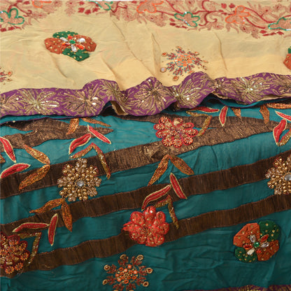 Sanskriti Vintage Teal Bollywood Sarees Pure Georgette Silk Beaded Fabric/Sari