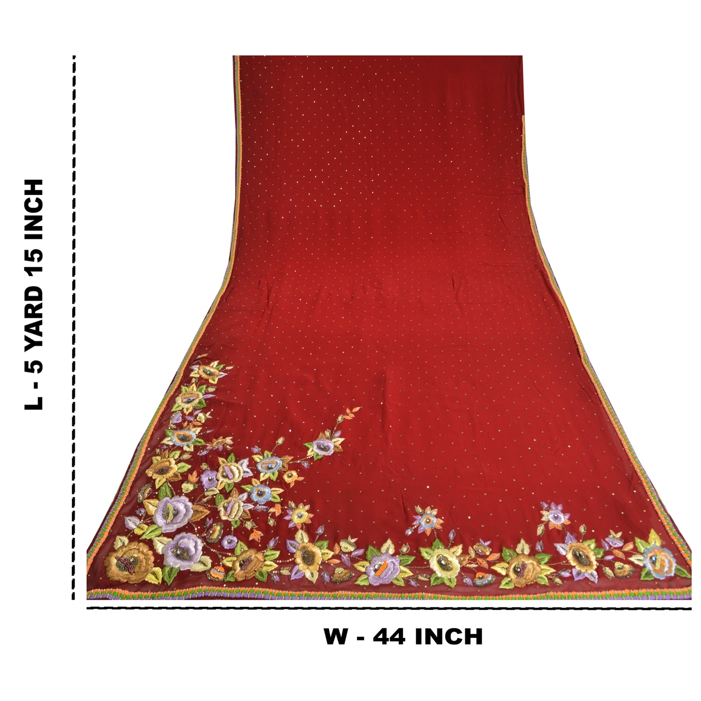 Sanskriti Vintage Dark Red Sarees Hand Beaded Pure Georgette Silk Sustainable Fabric Sari