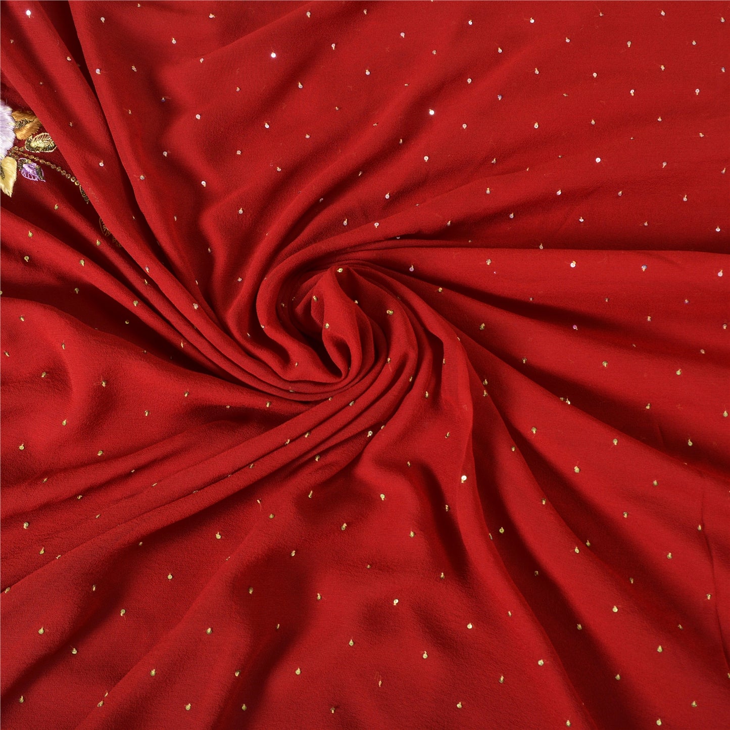 Sanskriti Vintage Dark Red Sarees Hand Beaded Pure Georgette Silk Sustainable Fabric Sari