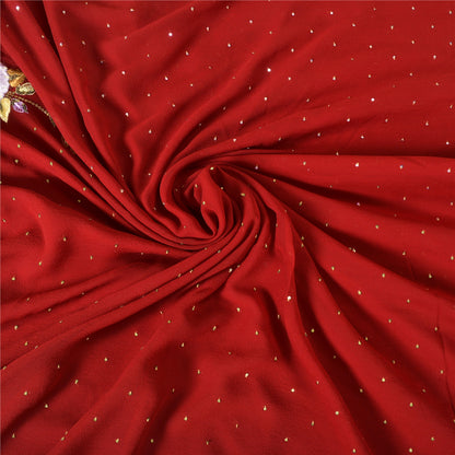 Sanskriti Vintage Dark Red Sarees Hand Beaded Pure Georgette Silk Sustainable Fabric Sari