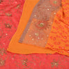 Sanskriti Vintage Indian Sarees Blend Georgette/Net Orange/Pink Craft Sari