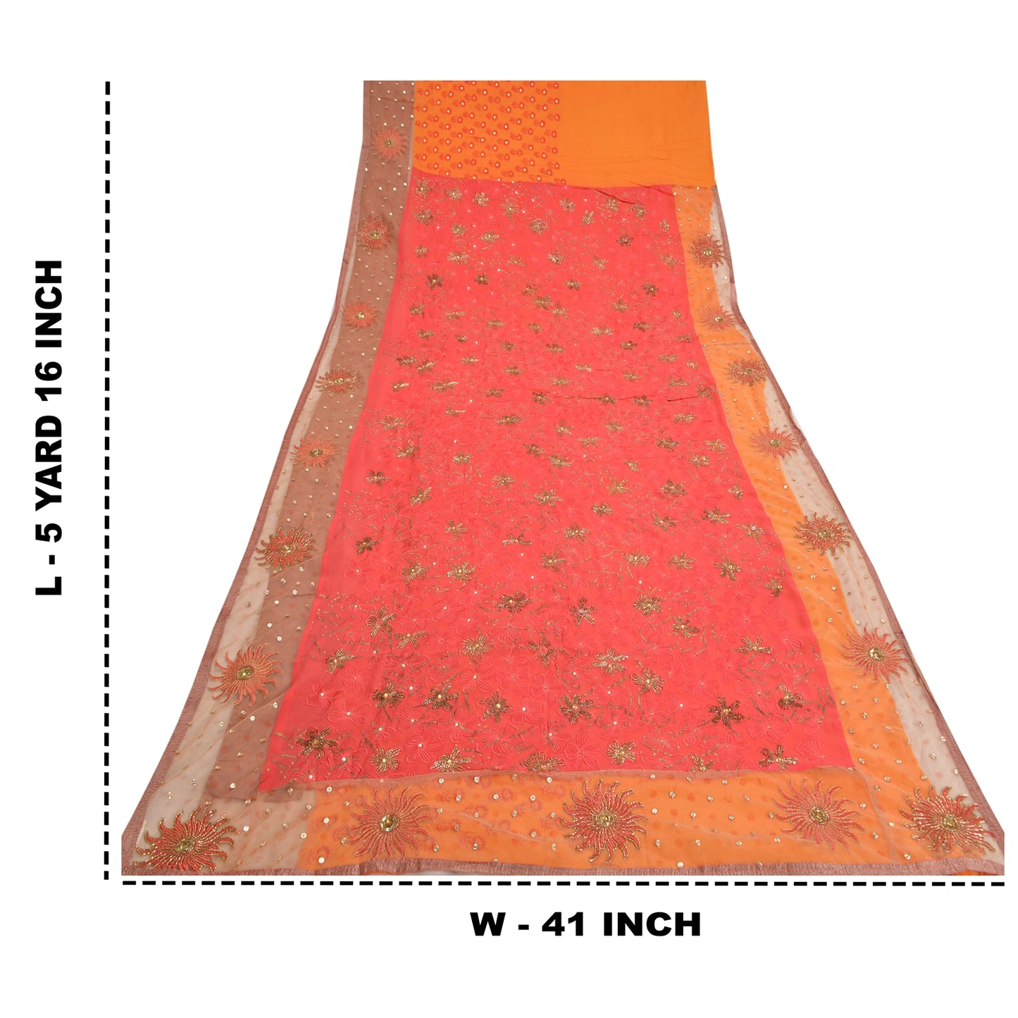 Sanskriti Vintage Indian Sarees Blend Georgette/Net Orange/Pink Craft Sari