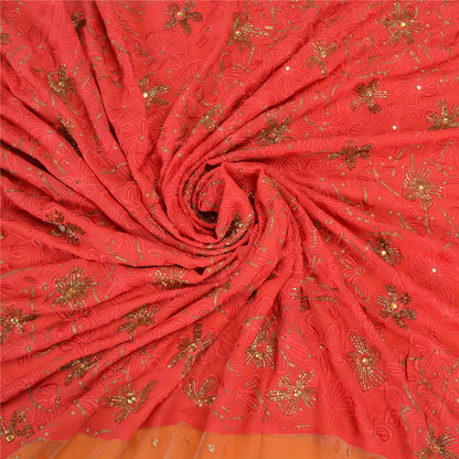 Sanskriti Vintage Indian Sarees Blend Georgette/Net Orange/Pink Craft Sari