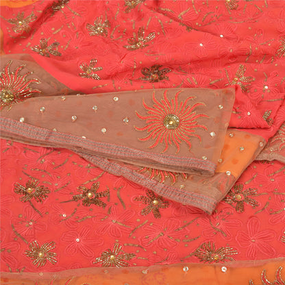 Sanskriti Vintage Indian Sarees Blend Georgette/Net Orange/Pink Craft Sari