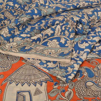 Sanskriti Vintage Blue/Orange Heavy Sarees Sari Pure Cotton Kalamkari Fabric