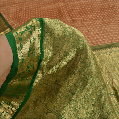 Sanskriti Vintage Red Sarees 100%Pure Silk Zari Woven Brocade Banarasi 5+YD Sari