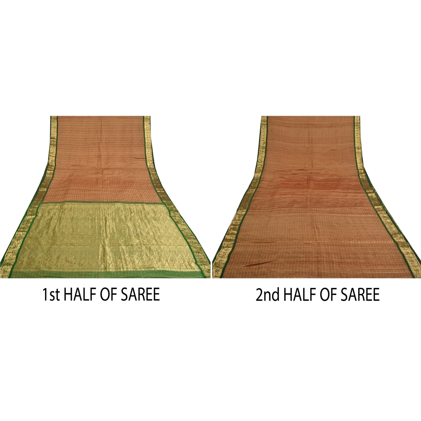 Sanskriti Vintage Red Sarees 100%Pure Silk Zari Woven Brocade Banarasi 5+YD Sari