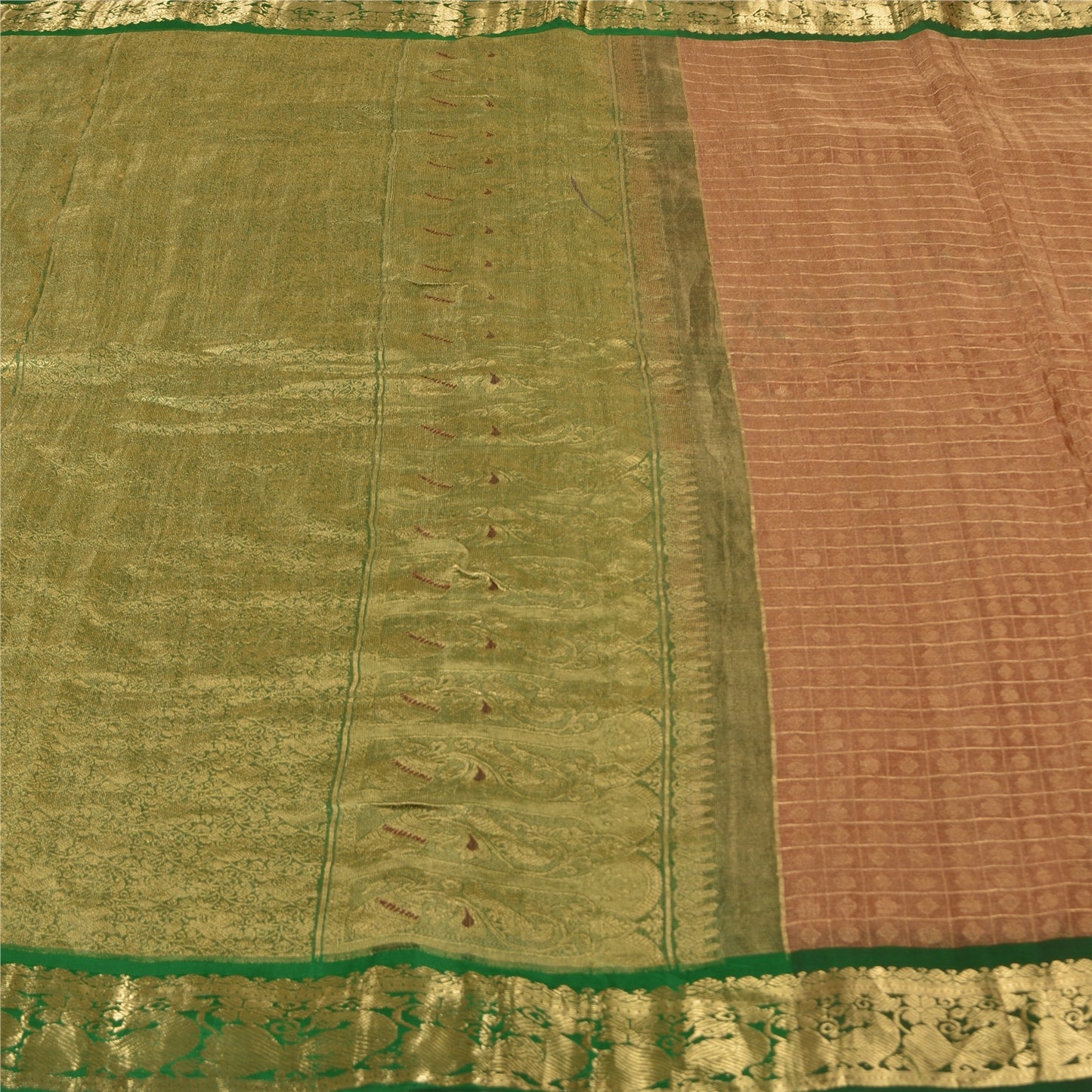 Sanskriti Vintage Red Sarees 100%Pure Silk Zari Woven Brocade Banarasi 5+YD Sari