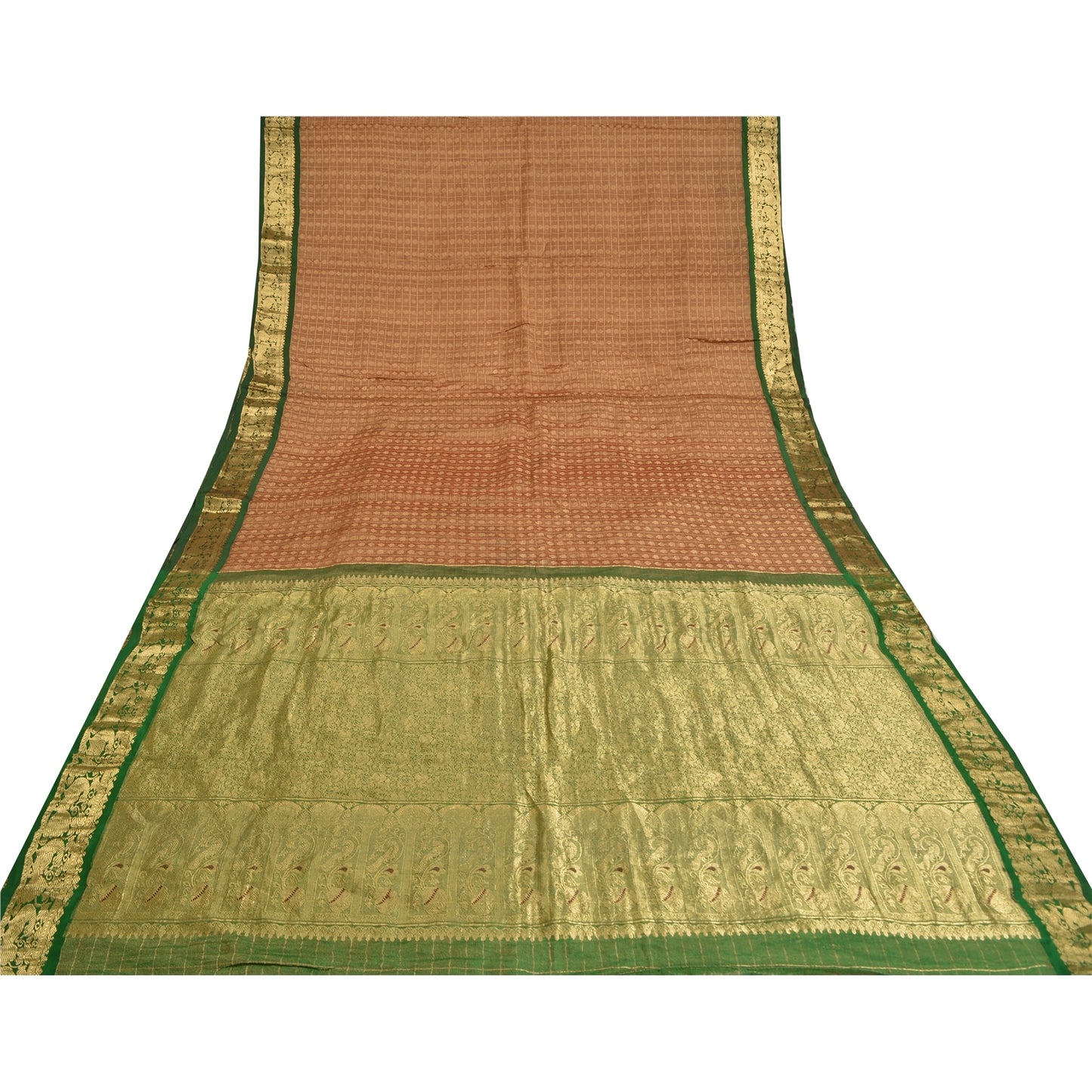 Sanskriti Vintage Red Sarees 100%Pure Silk Zari Woven Brocade Banarasi 5+YD Sari