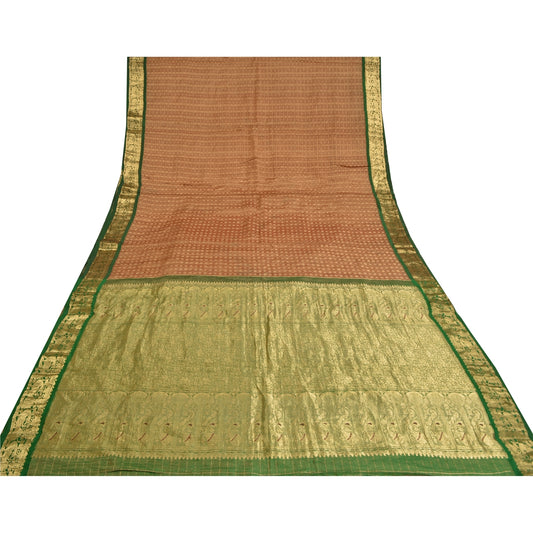 Sanskriti Vintage Red Sarees 100%Pure Silk Zari Woven Brocade Banarasi 5+YD Sari