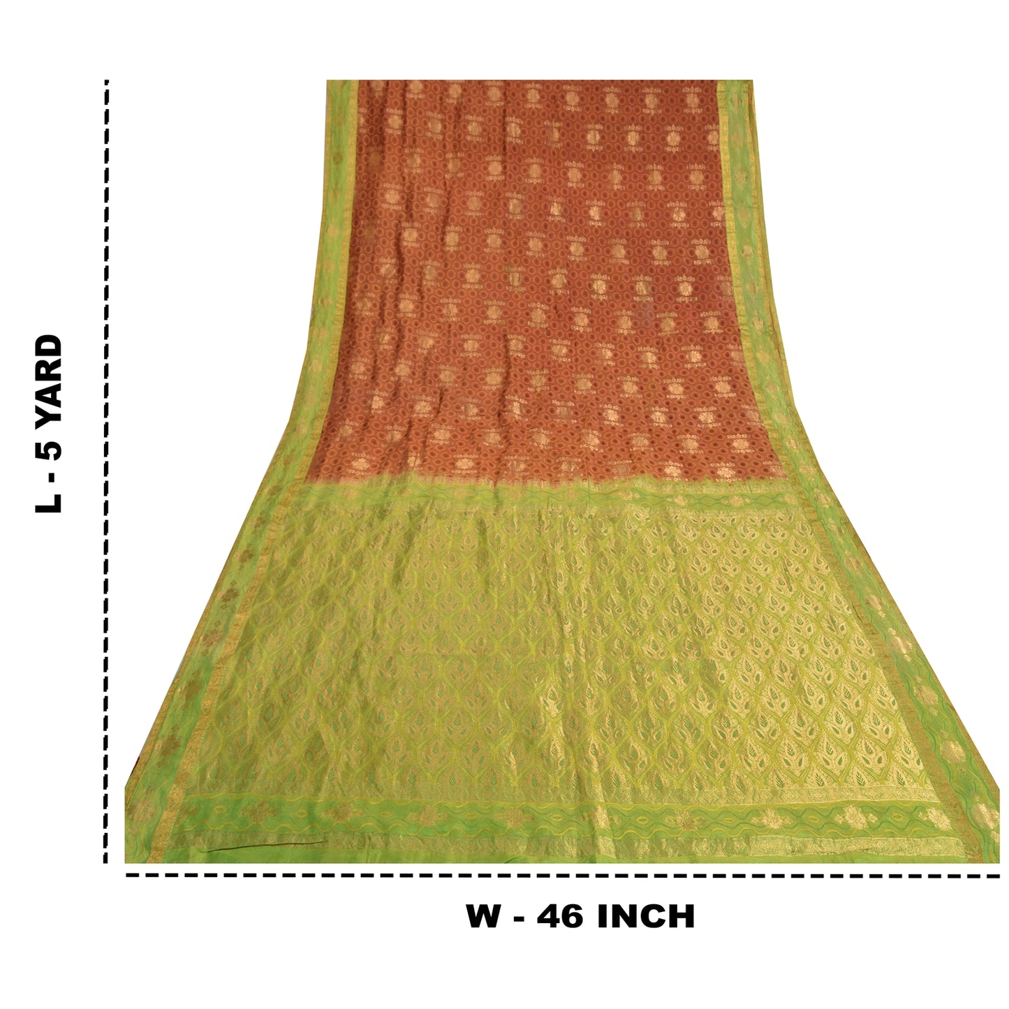 Sanskriti Vintage Green/Brown Heavy Sarees Pure Silk Woven Brocade Sustainable Fabric Sari