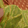 Sanskriti Vintage Green/Brown Heavy Sarees Pure Silk Woven Brocade Sustainable Fabric Sari