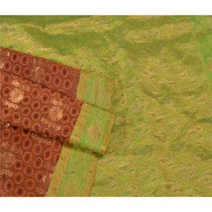 Sanskriti Vintage Green/Brown Heavy Sarees Pure Silk Woven Brocade Sustainable Fabric Sari