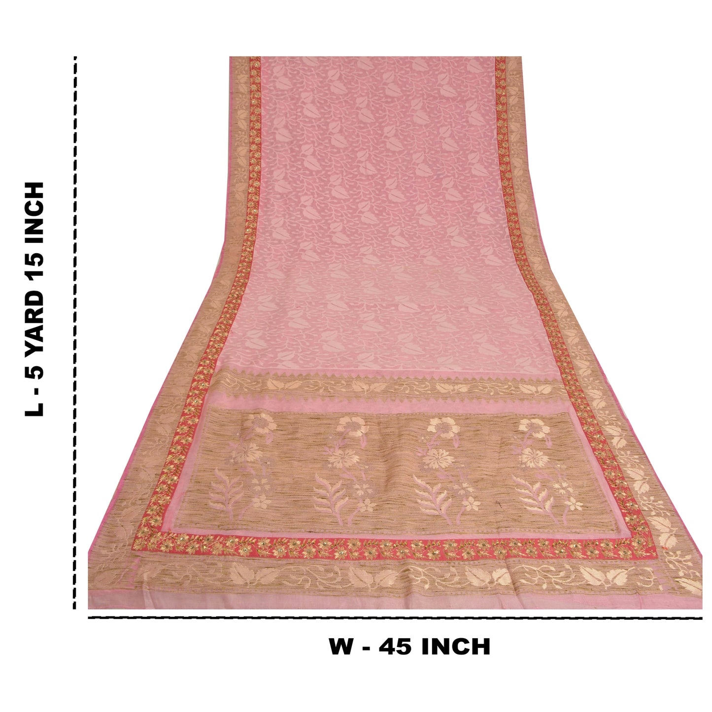 Sanskriti Vintage Pink Sarees 100% Pure Cotton Handloom Hand Beaded Sari Sustainable Fabric