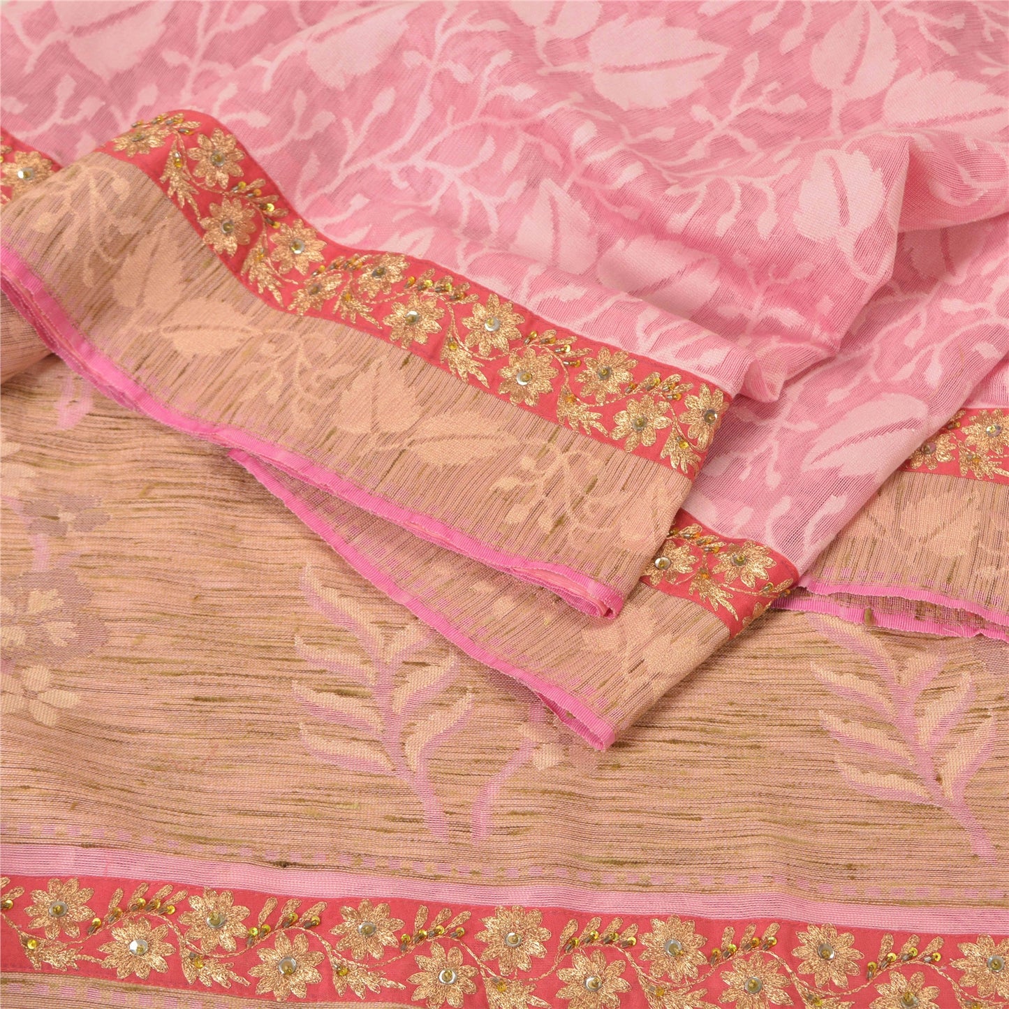 Sanskriti Vintage Pink Sarees 100% Pure Cotton Handloom Hand Beaded Sari Sustainable Fabric