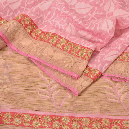 Sanskriti Vintage Pink Sarees 100% Pure Cotton Handloom Hand Beaded Sari Sustainable Fabric