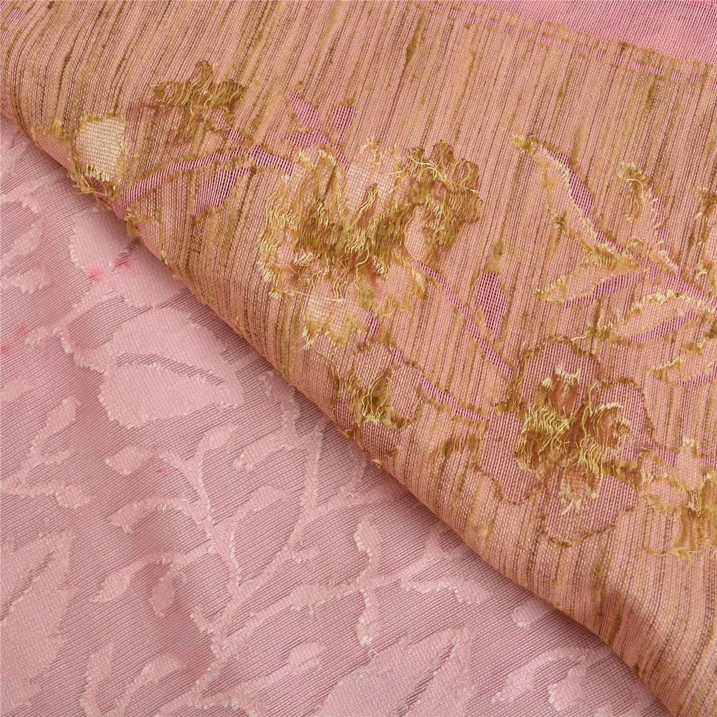 Sanskriti Vintage Pink Sarees 100% Pure Cotton Handloom Hand Beaded Sari Sustainable Fabric