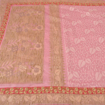 Sanskriti Vintage Pink Sarees 100% Pure Cotton Handloom Hand Beaded Sari Sustainable Fabric