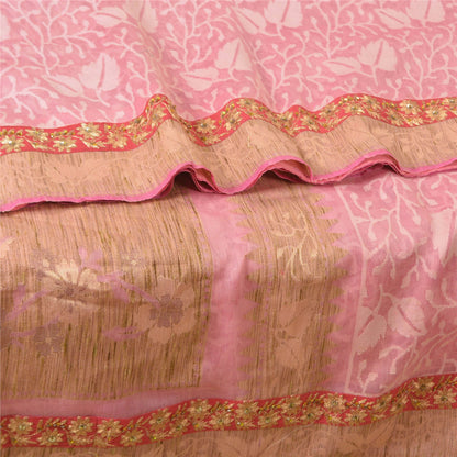 Sanskriti Vintage Pink Sarees 100% Pure Cotton Handloom Hand Beaded Sari Sustainable Fabric