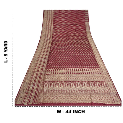Sanskriti Vintage Purple Sarees Pure Satin Woven Brocade/Banarasi Sari Sustainable Fabric