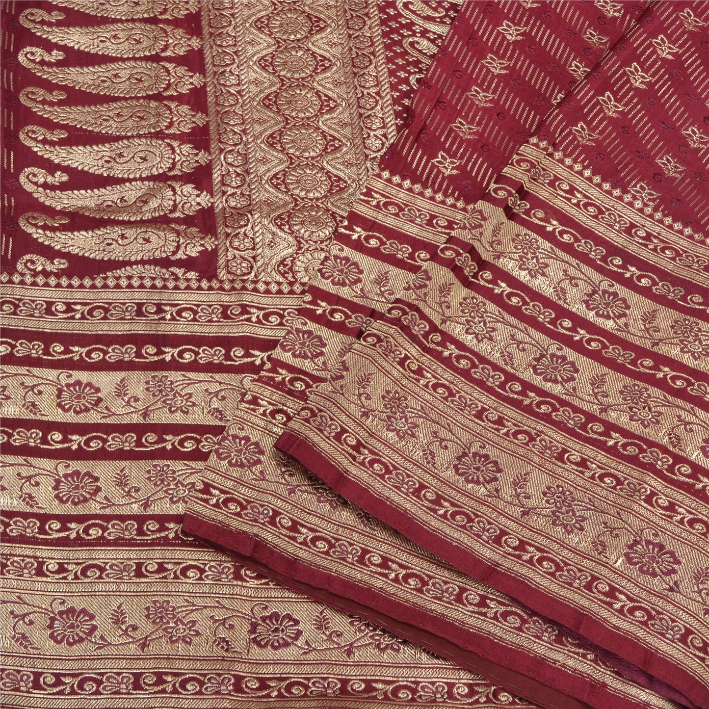 Sanskriti Vintage Purple Sarees Pure Satin Woven Brocade/Banarasi Sari Sustainable Fabric