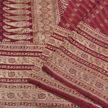 Sanskriti Vintage Purple Sarees Pure Satin Woven Brocade/Banarasi Sari Sustainable Fabric