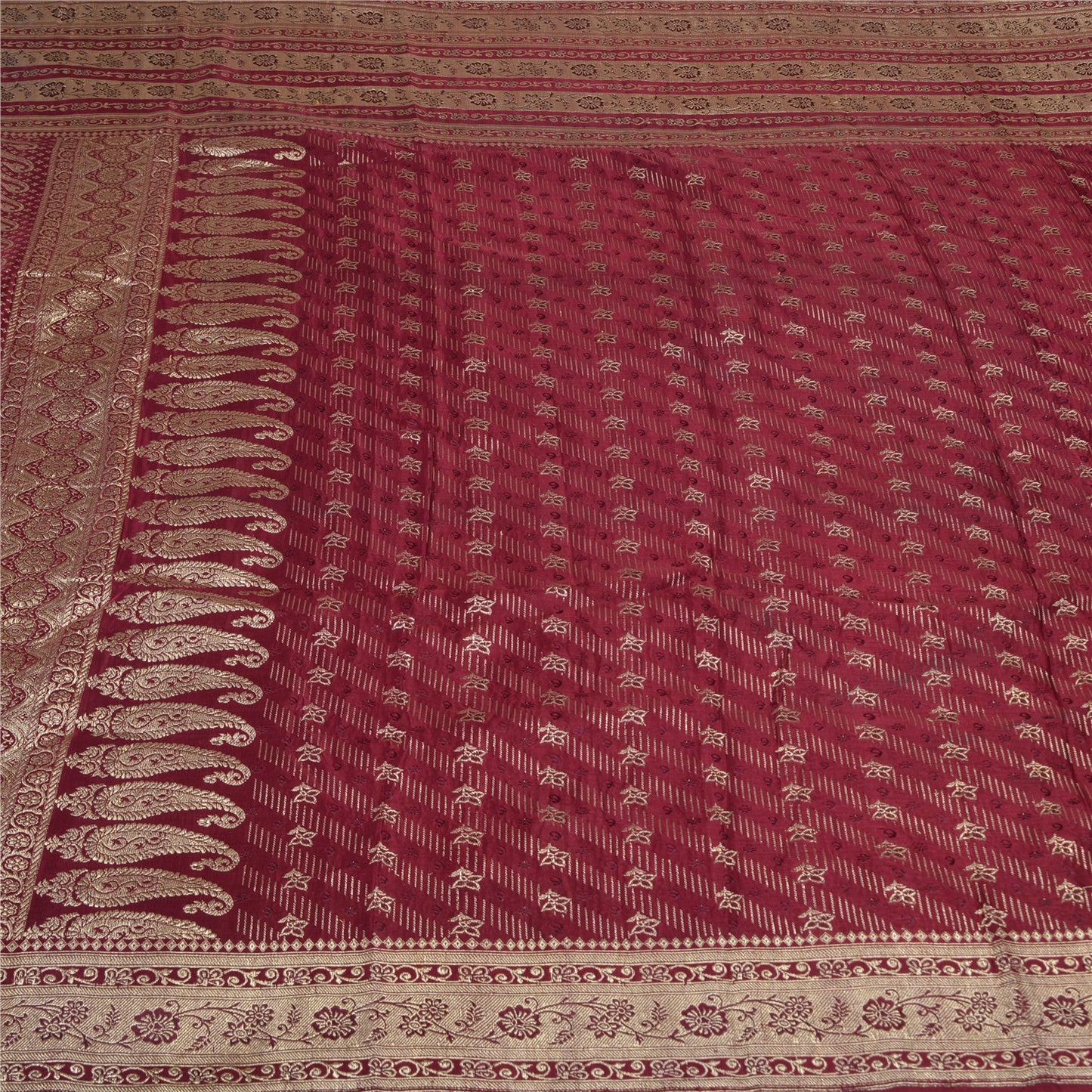 Sanskriti Vintage Purple Sarees Pure Satin Woven Brocade/Banarasi Sari Sustainable Fabric