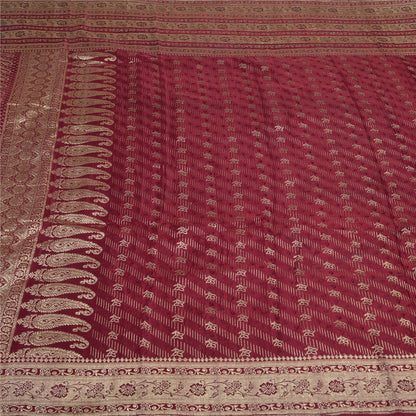 Sanskriti Vintage Purple Sarees Pure Satin Woven Brocade/Banarasi Sari Sustainable Fabric