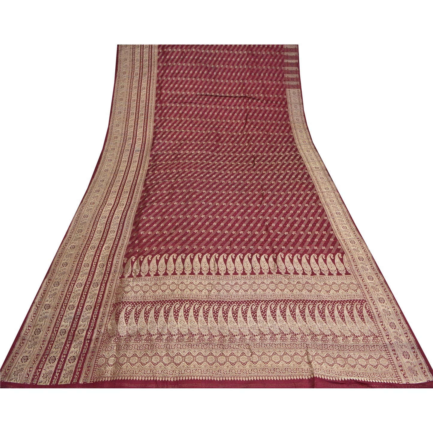 Sanskriti Vintage Purple Sarees Pure Satin Woven Brocade/Banarasi Sari Sustainable Fabric