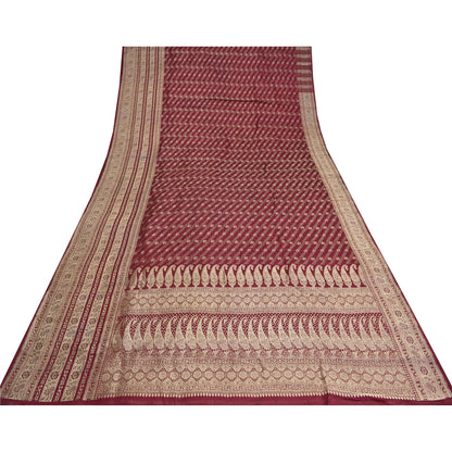 Sanskriti Vintage Purple Sarees Pure Satin Woven Brocade/Banarasi Sari Sustainable Fabric