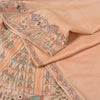 Sanskriti Vintage Peach Madhubani Print Sarees Pure Silk Special Sari Sustainable Fabric