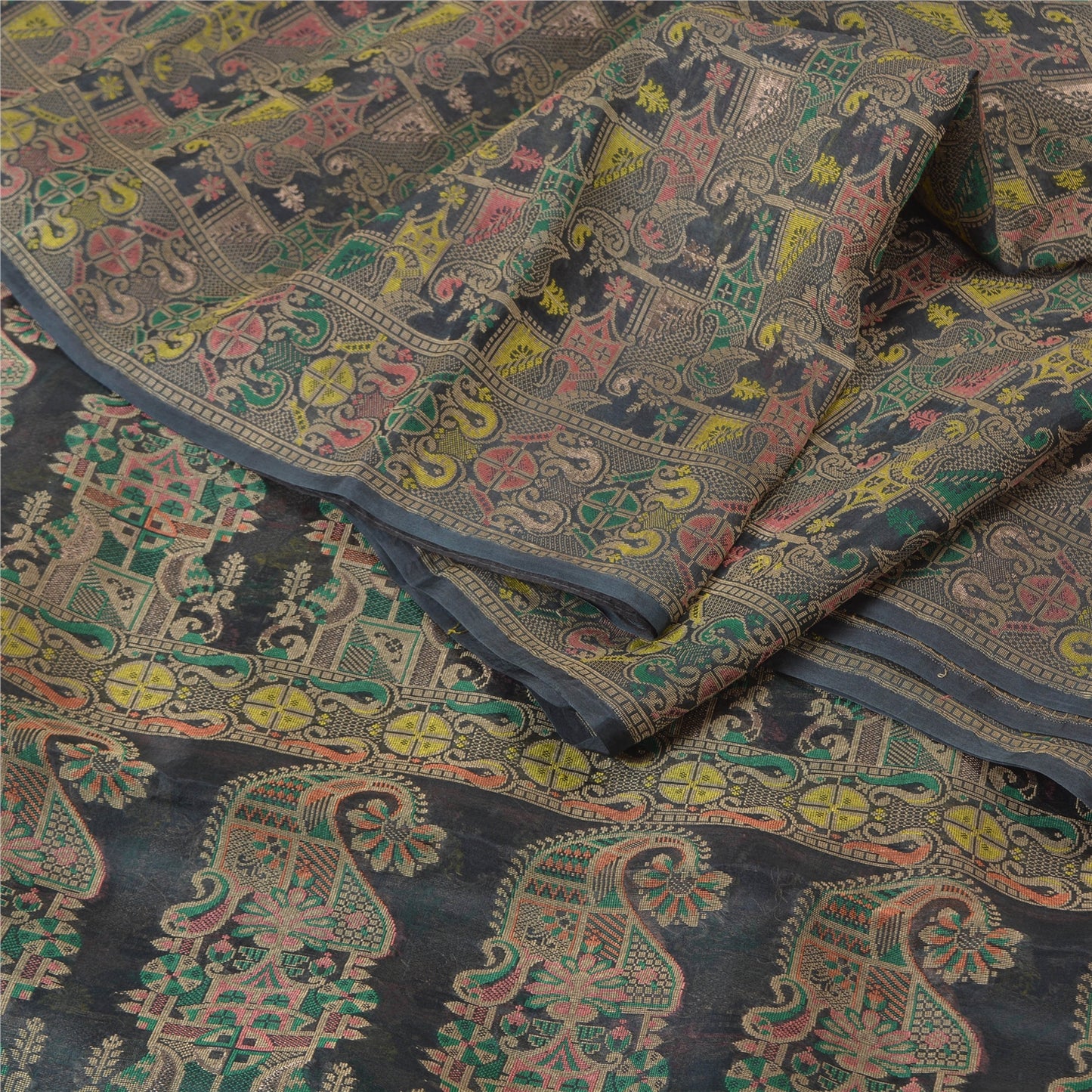 Sanskriti Vintage Saree Black 100% Pure Silk Indian Sari Woven 5.5+Yd sari Fabric Create Dresses, Kaftan, Skirt, Projects, Decor, Sewing