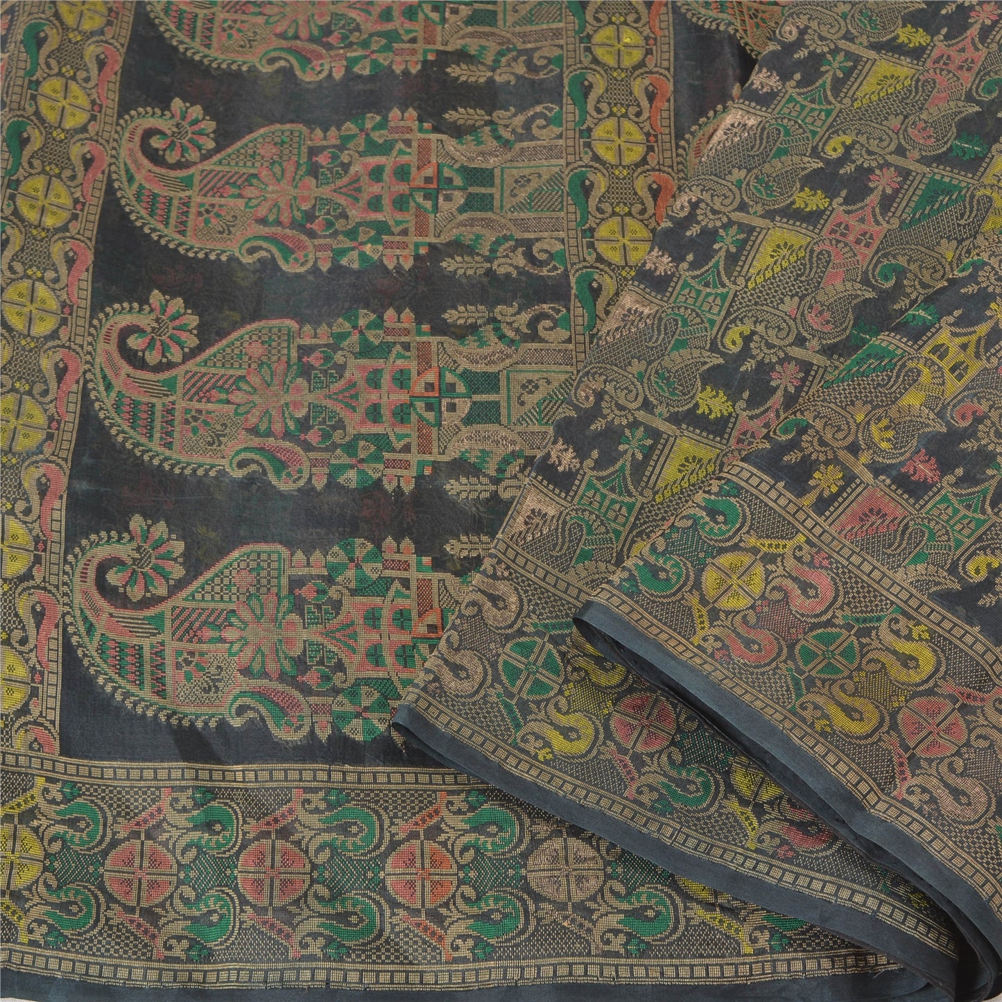 Sanskriti Vintage Black Indian Sarees 100% Pure Silk Woven Premium Sari Fabric