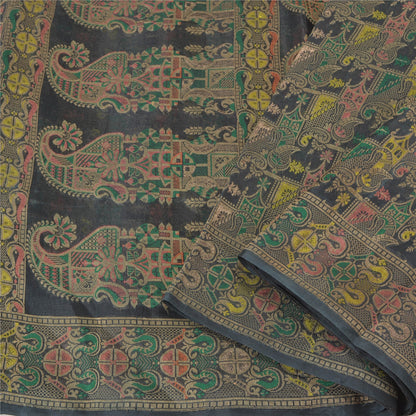 Sanskriti Vintage Black Indian Sarees 100% Pure Silk Woven Premium Sari Fabric