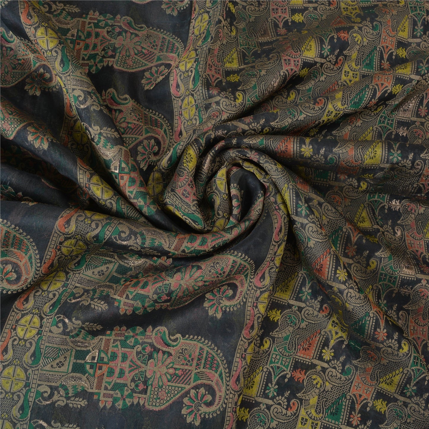 Sanskriti Vintage Black Indian Sarees 100% Pure Silk Woven Premium Sari Fabric