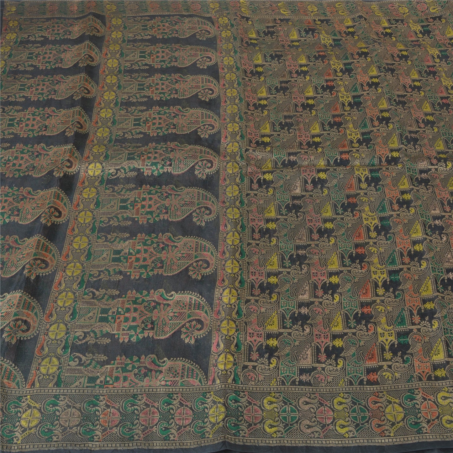 Sanskriti Vintage Black Indian Sarees 100% Pure Silk Woven Premium Sari Fabric