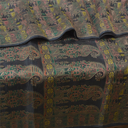 Sanskriti Vintage Black Indian Sarees 100% Pure Silk Woven Premium Sari Fabric