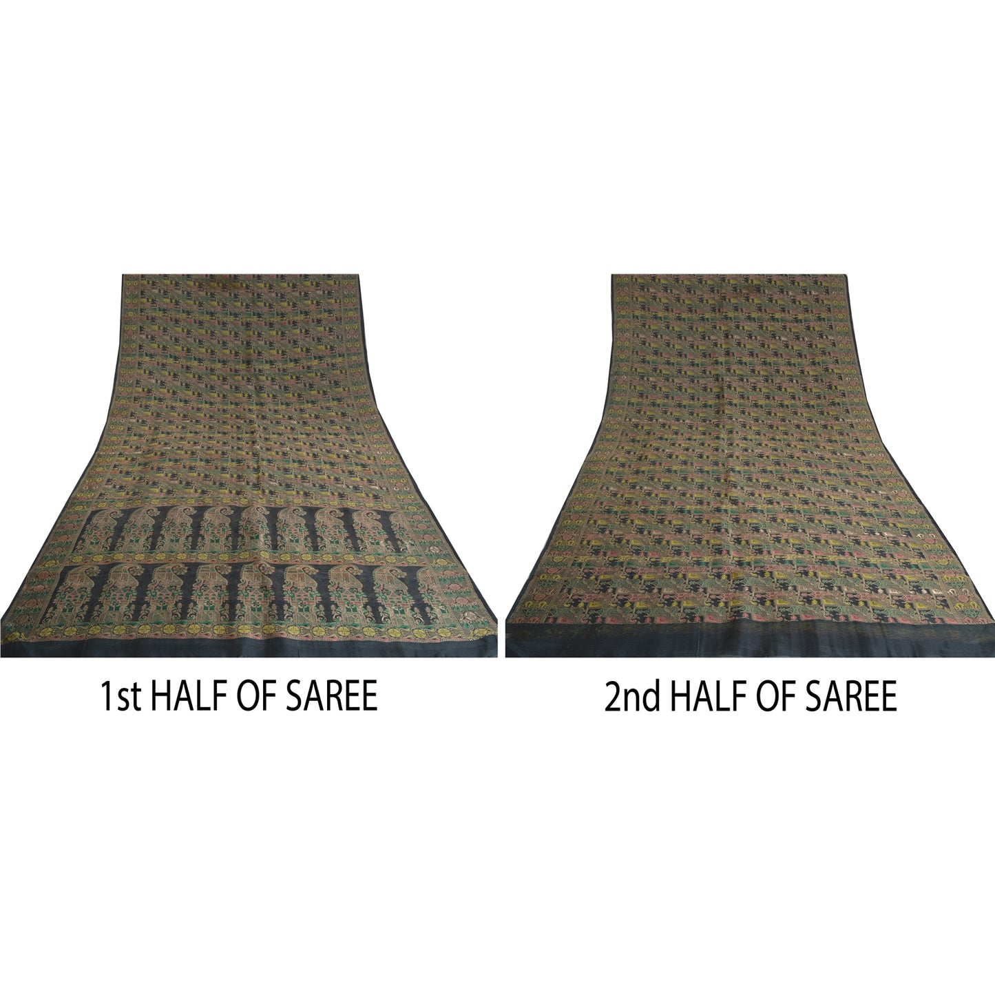 Sanskriti Vintage Black Indian Sarees 100% Pure Silk Woven Premium Sari Fabric