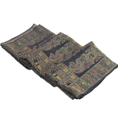 Sanskriti Vintage Saree Black 100% Pure Silk Indian Sari Woven 5.5+Yd sari Fabric Create Dresses, Kaftan, Skirt, Projects, Decor, Sewing