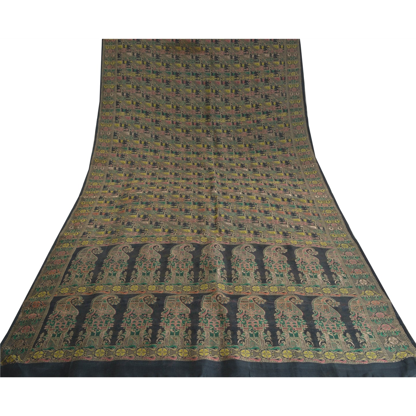 Sanskriti Vintage Black Indian Sarees 100% Pure Silk Woven Premium Sari Fabric