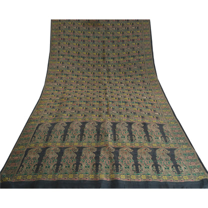 Sanskriti Vintage Black Indian Sarees 100% Pure Silk Woven Premium Sari Fabric