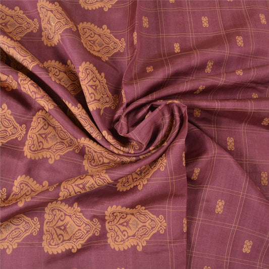 Sanskriti vintage Mauve Indian Sarees Pure Woolen Woven Sustainable Fabric 5 Yard Sari