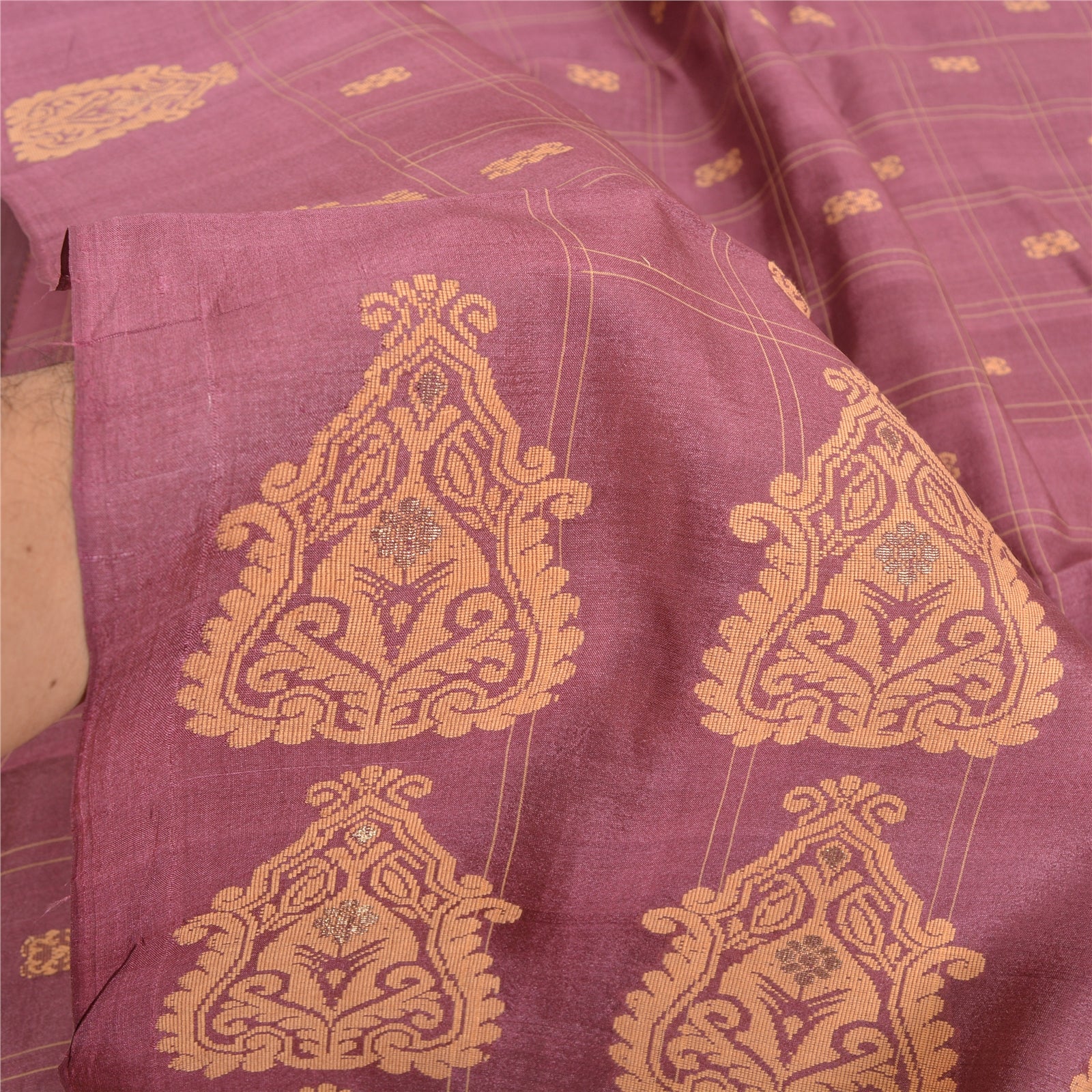 Sanskriti Vintage Mauve Indian Sarees Pure Woolen Woven Sustainable Fabric 5 Yard Sari