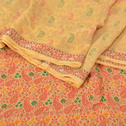 Sanskriti Vintage Indian Cream Sarees Pure Silk Woven Brocade Zari Sustainable Fabric Sari