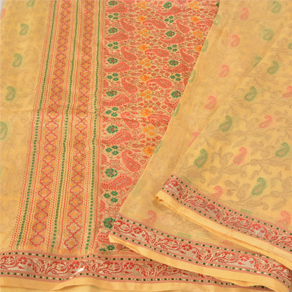 Sanskriti Vintage Indian Cream Sarees Pure Silk Woven Brocade Zari Sustainable Fabric Sari