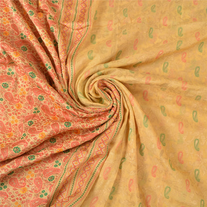 Sanskriti Vintage Indian Cream Sarees Pure Silk Woven Brocade Zari Sustainable Fabric Sari